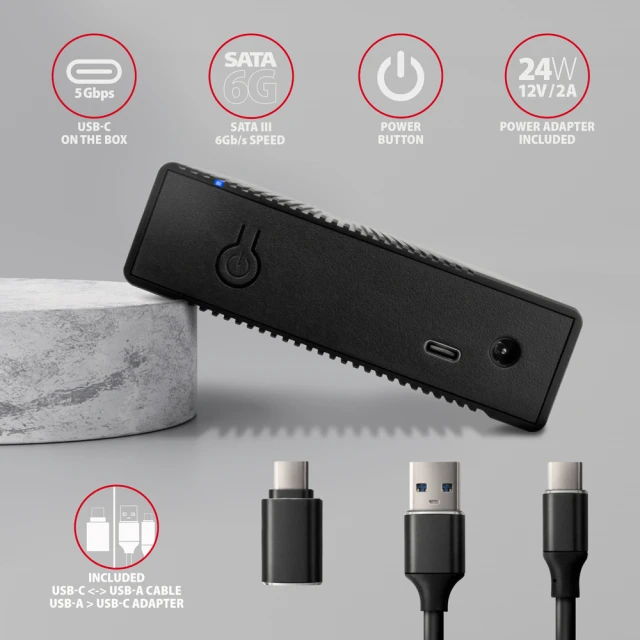 Зовнішній бокс Axagon USB 3.2 Gen 1 SATA 6G алюмінієвий ребристий для 3.5