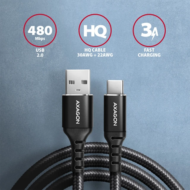 Кабель Axagon BUCM-AM10AB USB-C to USB-A 1 м USB 2.0 (8595247906847)