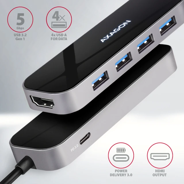 USB-хаб Axagon SuperSpeed USB-C 6-в-1 HMC-6H4A (8595247907028)