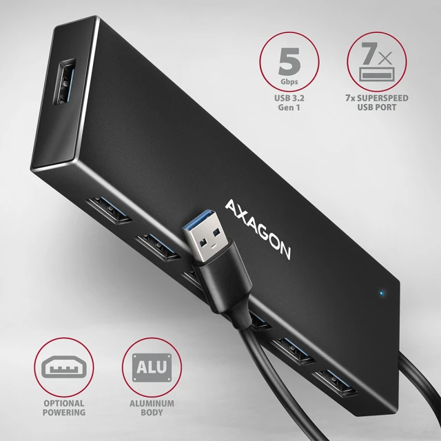 USB-хаб Axagon HUE-F7A SuperSpeed USB-A FLAT (8595247907035)