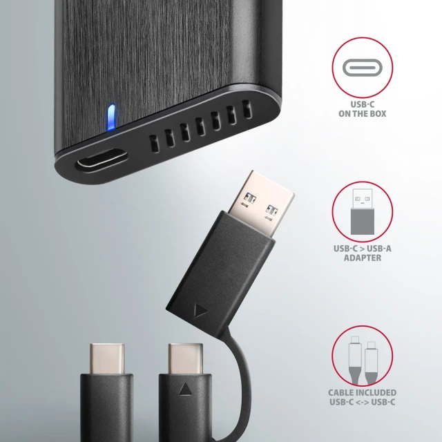 Зовнішній бокс Axagon USB-C 3.2 Gen 2 металевий для M.2 NVMe і SATA SSD (8595247907097)