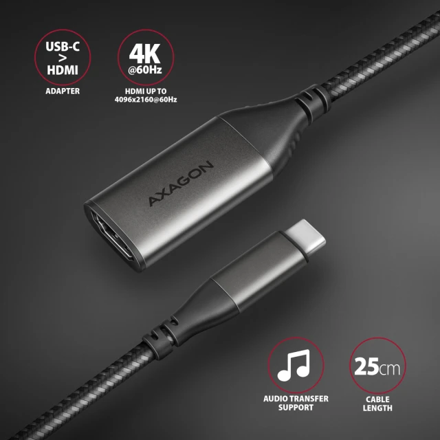 Перехідник Axagon USB-C to HDMI активний 0.25 м (8595247907141)