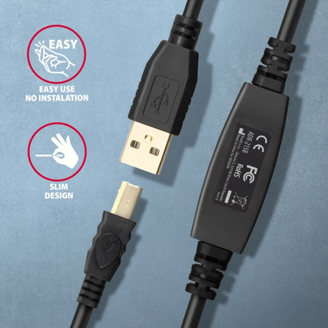 Кабель-подовжувач Axagon USB-A to USB-B 15 м (8595247907219)
