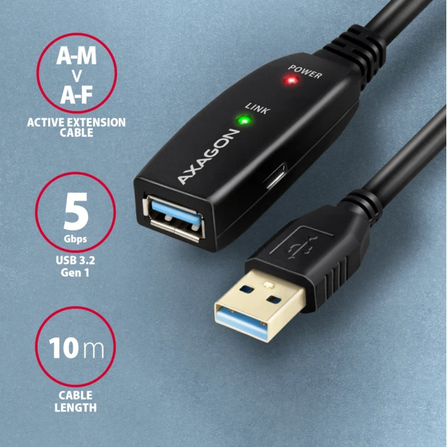 Подовжувач Axagon USB 3.2 Gen 1 ADR-310 активний 10 м (8595247907257)