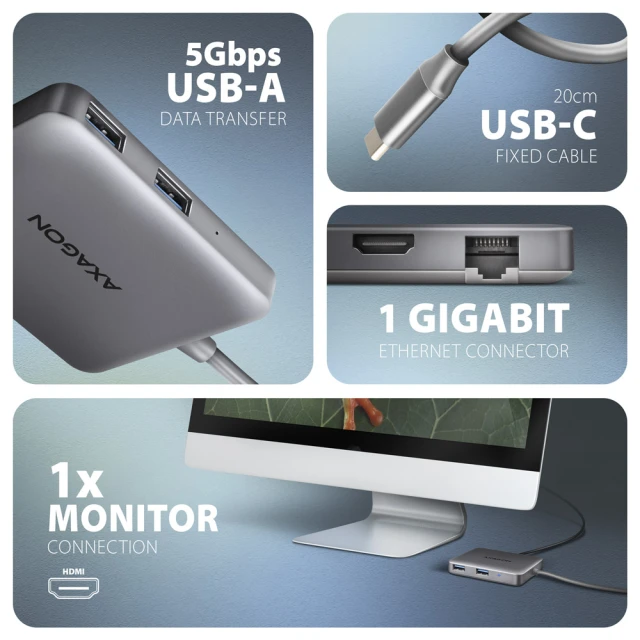 Хаб Axagon USB-C 5Gbps SuperSpeed 5in1 (8595247907516)