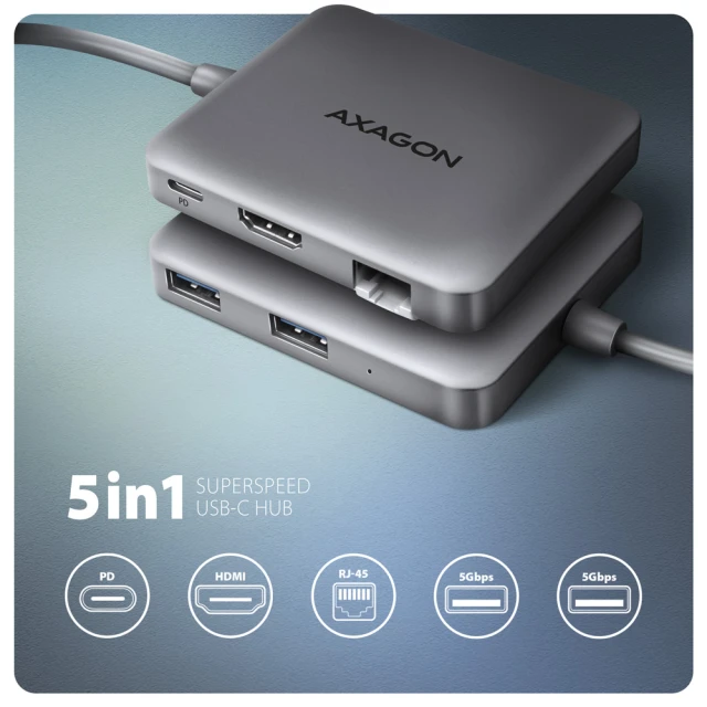 Хаб Axagon USB-C 5Gbps SuperSpeed 5in1 (8595247907516)