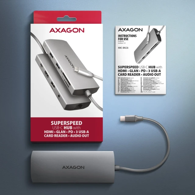 USB-хаб Axagon HMC-8HLSA Multi port USB-C 5Gbps (8595247907523)
