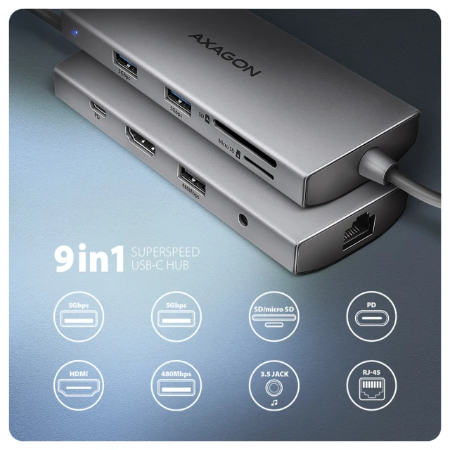USB-хаб Axagon HMC-8HLSA Multi port USB-C 5Gbps (8595247907523)