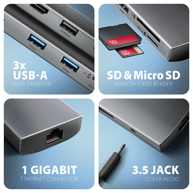 USB-хаб Axagon HMC-8HLSA Multi port USB-C 5Gbps (8595247907523)