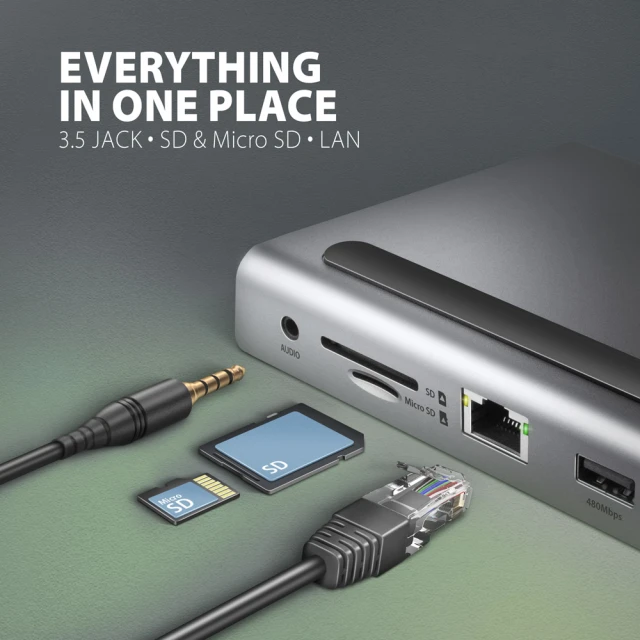 Хаб Axagon USB-C 5Gbps TRIPLE 4K DISPLAY 11in1 (8595247907608)