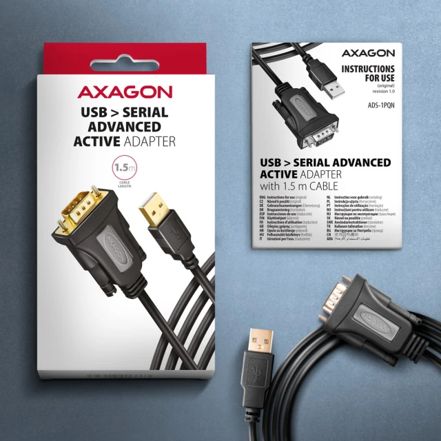 Адаптер Axagon USB – Serial активний ADS-1PQN (8595247907622)