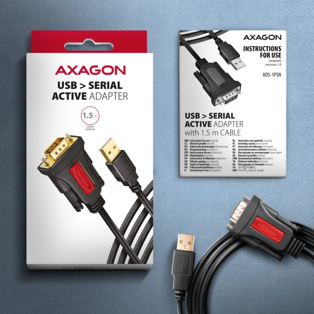 Адаптер Axagon USB – Serial активний ADS-1PSN (8595247907646)