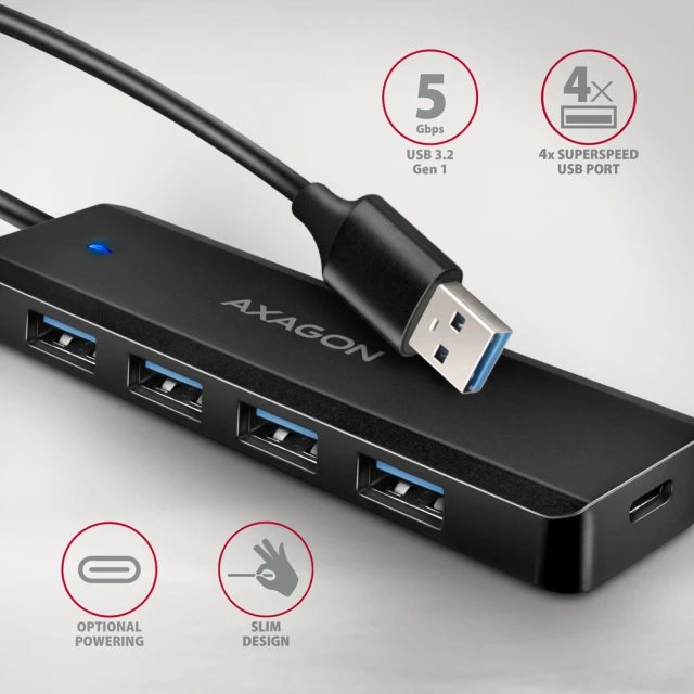 USB-хаб Axagon 4-портовий USB-A 5 Гбіт/с HUE-C1A (8595247907660)