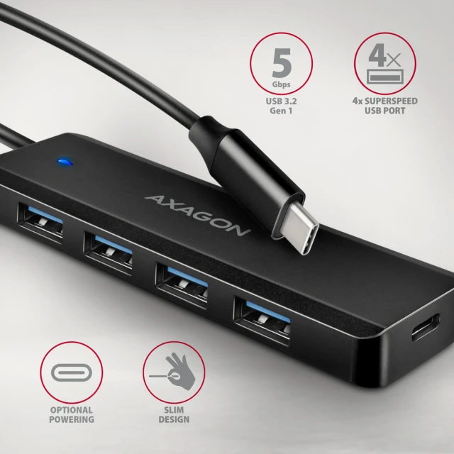 USB-хаб Axagon 4-портовий USB-C 5 Гбіт/с HUE-C1C (8595247907684)