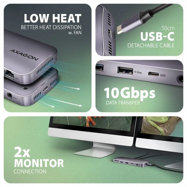 USB-хаб Axagon HMC-12GM2 USB-C 10 Gbps Gen2 Combo 12in1 (8595247907783)