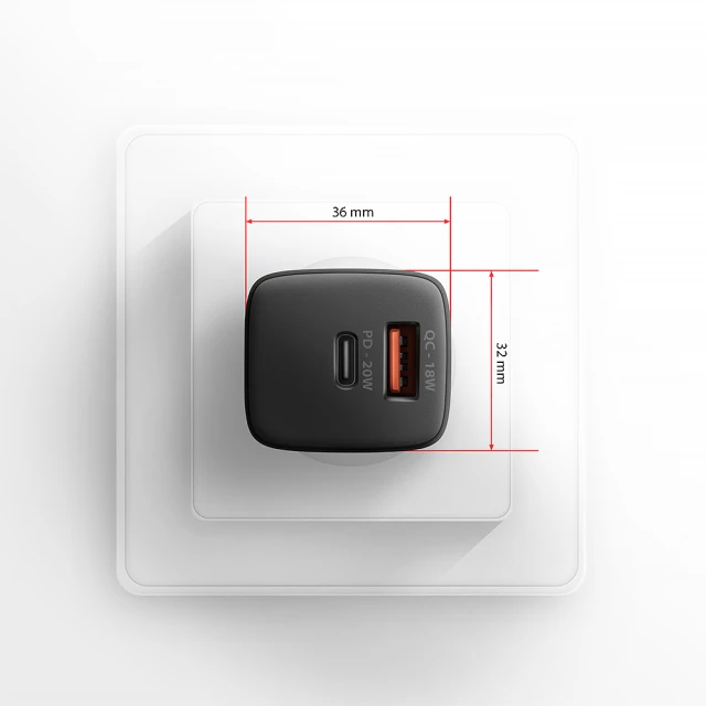 Мережевий зарядний пристрій Axagon ACU-PQ20 2x порти USB-A + USB-C 20 Вт (8595247907882)
