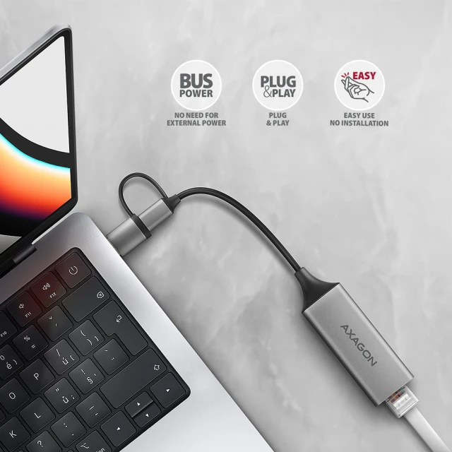 Мережевий адаптер Axagon ADE-TXCA USB 3.2 Gen 1 Gigabit Ethernet 10/100/1000 Мбіт з підтримкою Nintendo Switch (8595247907943)