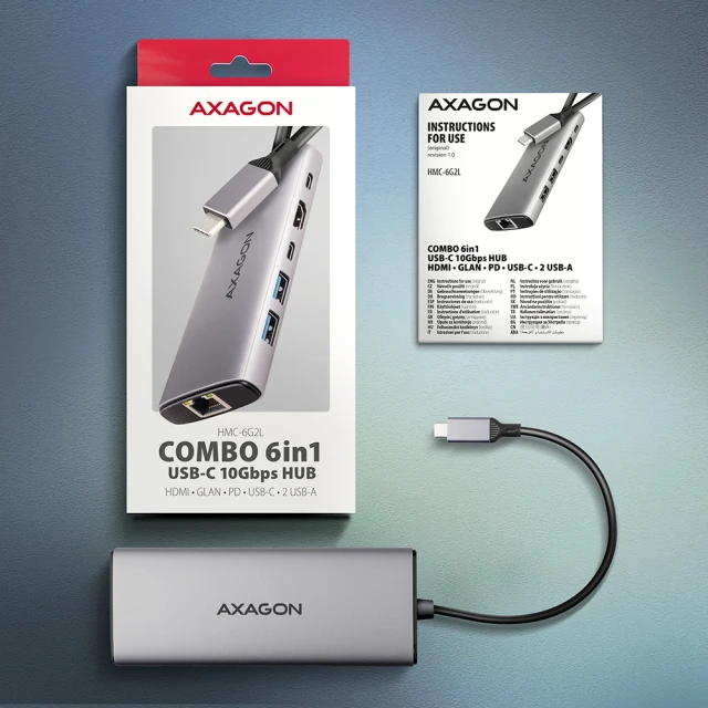 USB-хаб Axagon HMC-6G2L Multi port USB-C 10Gbps (8595247908056)