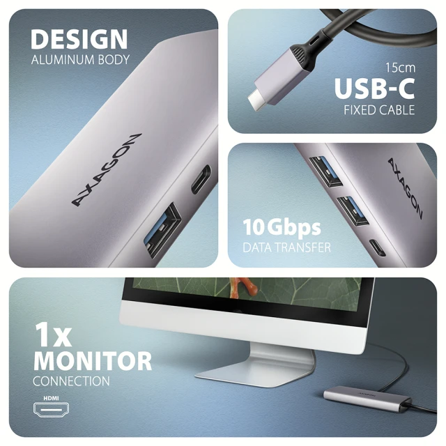 USB-хаб Axagon HMC-6G2L Multi port USB-C 10Gbps (8595247908056)
