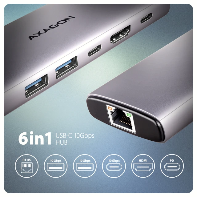 USB-хаб Axagon HMC-6G2L Multi port USB-C 10Gbps (8595247908056)