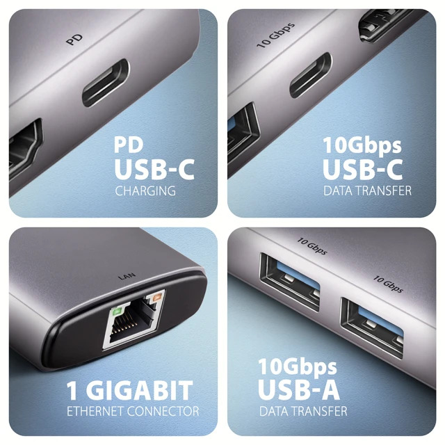 USB-хаб Axagon HMC-6G2L Multi port USB-C 10Gbps (8595247908056)