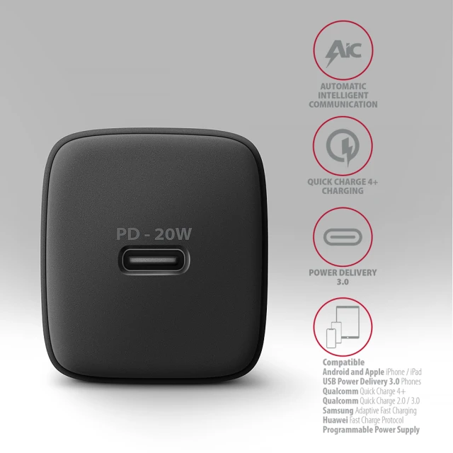 Сетевое зарядное устройство Axagon ACU-PD20 1x USB-C PD3.0 20 Вт (8595247908292)