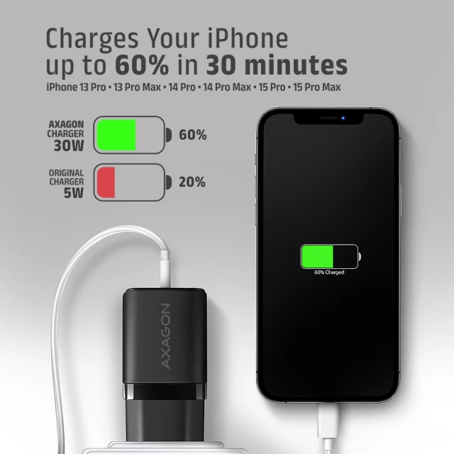 Мережевий зарядний пристрій Axagon 1x USB-C PD3.0 PPS QC4+ 30W (8595247908315)