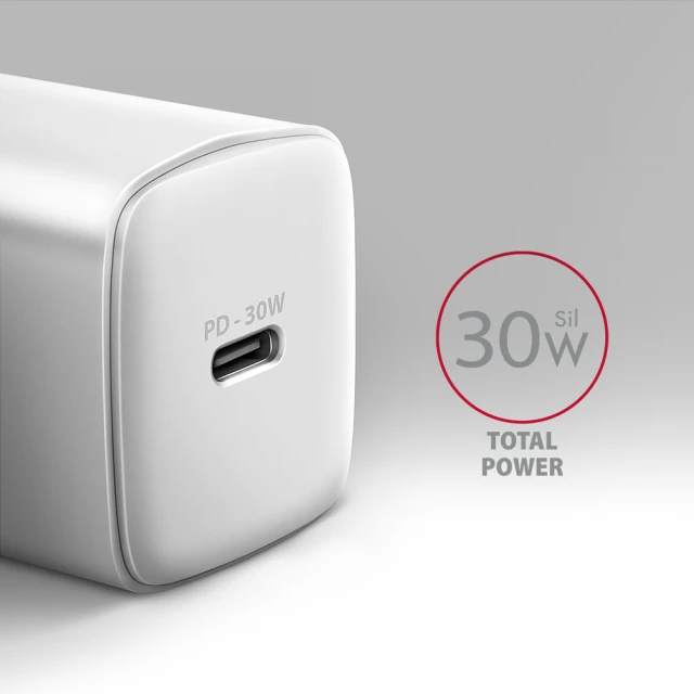Мережевий зарядний пристрій Axagon 1x USB-C PD3.0 PPS QC4+ 30W White (8595247908322)