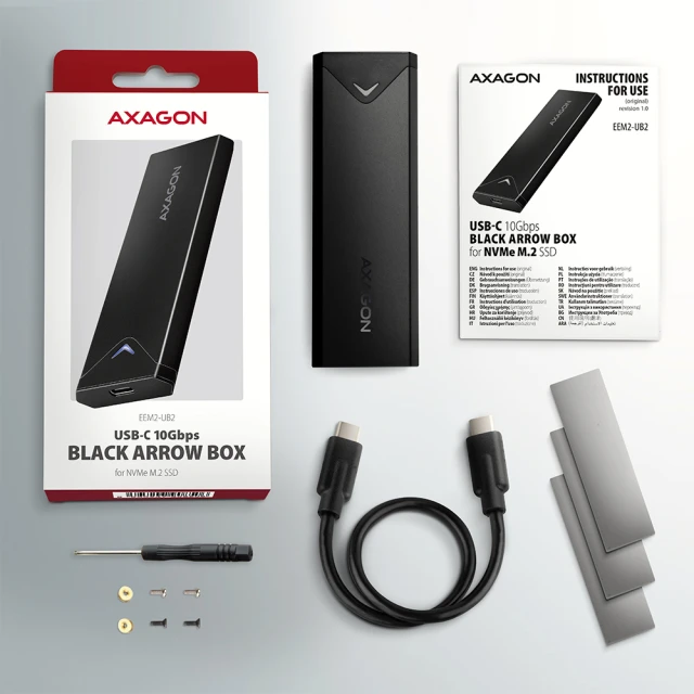 Зовнішній бокс Axagon USB-C 10 Gbps металевий для M.2 NVMe SSD (8595247908506)