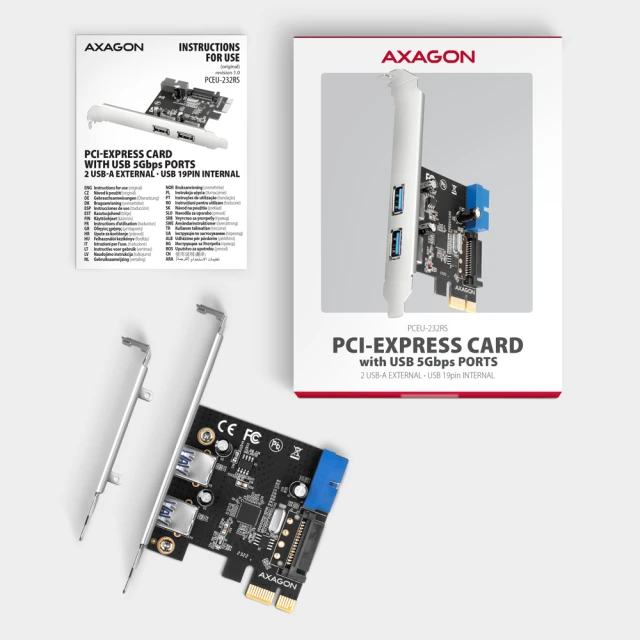 PCI-Express контроллер Axagon PCEU-232RS 4 порта USB 3.0 5 Гбит/с (8595247908599)