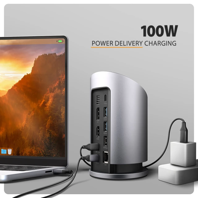 USB-хаб Axagon HMC-WL9 USB-C 10 Gbps 9 в 1 з бездротовою зарядкою (8595247908735)