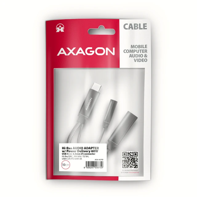 Аудіоадаптер Axagon ADA-HCPD USB-C Hi-Res DAC PD 60 Вт (8595247908759)