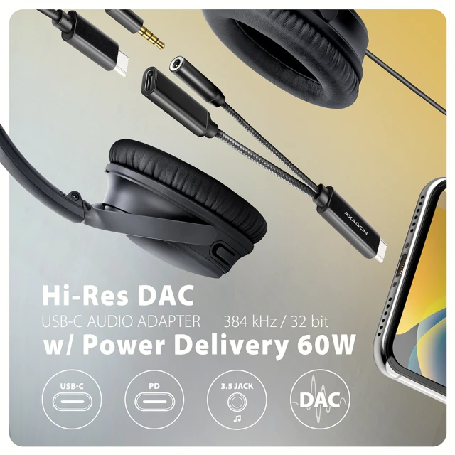Аудіоадаптер Axagon ADA-HCPD USB-C Hi-Res DAC PD 60 Вт (8595247908759)