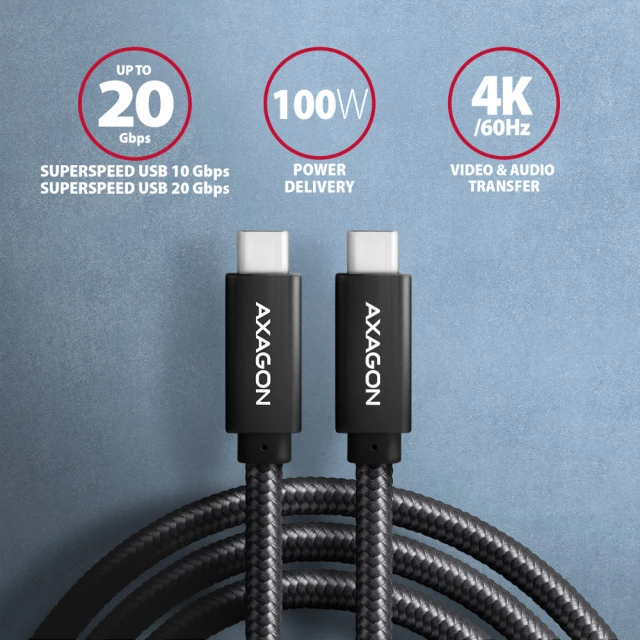 Кабель Axagon SPEED USB-C to USB-C USB 20Gbps 0,5 м (8595247908865)