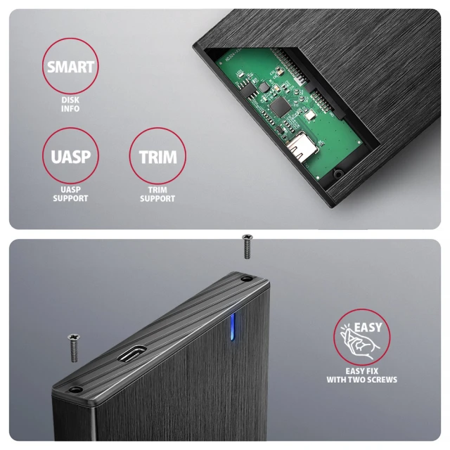 Зовнішній бокс Axagon USB-C 5 Гбіт/с – SATA 6G для 2.5