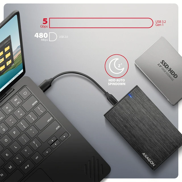 Зовнішній бокс Axagon USB-C 5 Гбіт/с – SATA 6G для 2.5