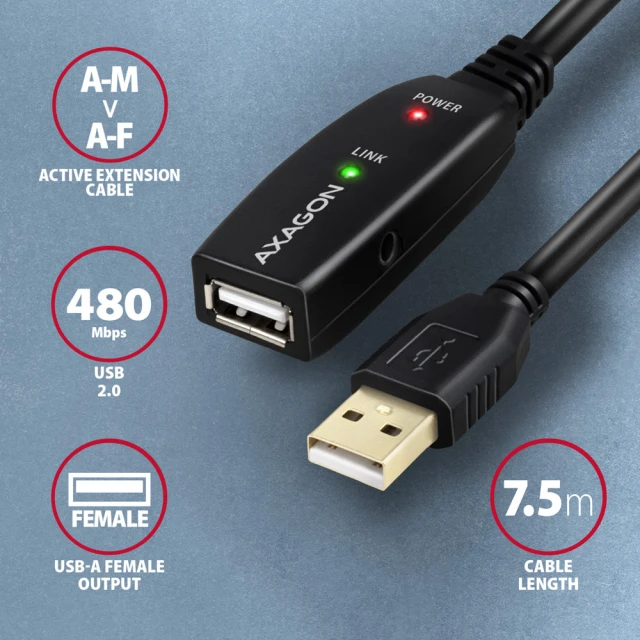 Кабель-подовжувач Axagon USB ADR-207 7,5 м (8595247908933)
