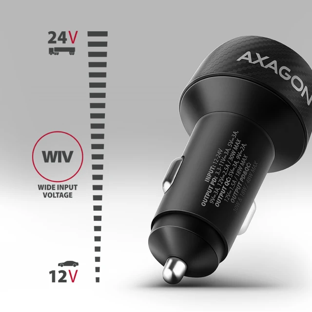 Автомобільний зарядний пристрій Axagon 48 Вт USB-A + USB-C PD3.0 QC4+ Black (8595247909121)