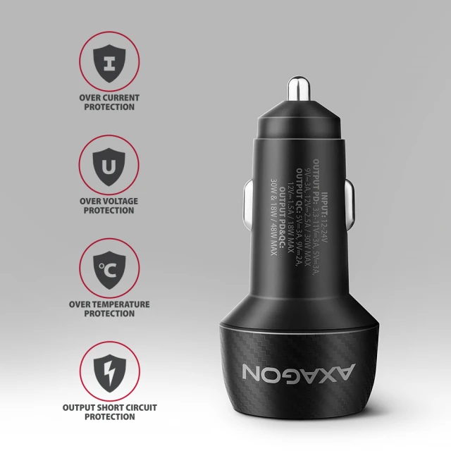 Автомобільний зарядний пристрій Axagon 48 Вт USB-A + USB-C PD3.0 QC4+ Black (8595247909121)