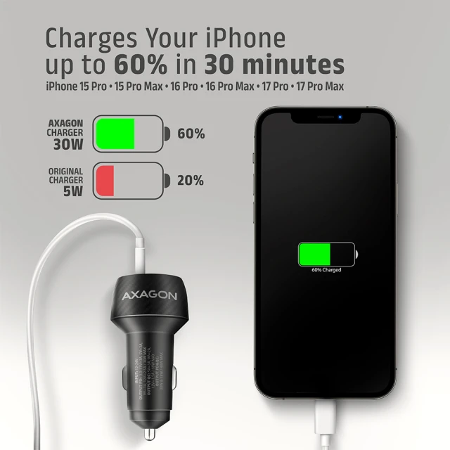 Автомобільний зарядний пристрій Axagon 48 Вт USB-A + USB-C PD3.0 QC4+ Black (8595247909121)