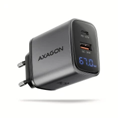 Мережевий зарядний пристрій Axagon ACU-PQ67D GaN 67 Вт USB-C + USB-A PD3.0 PPS QC4+ Black (8595247909145)