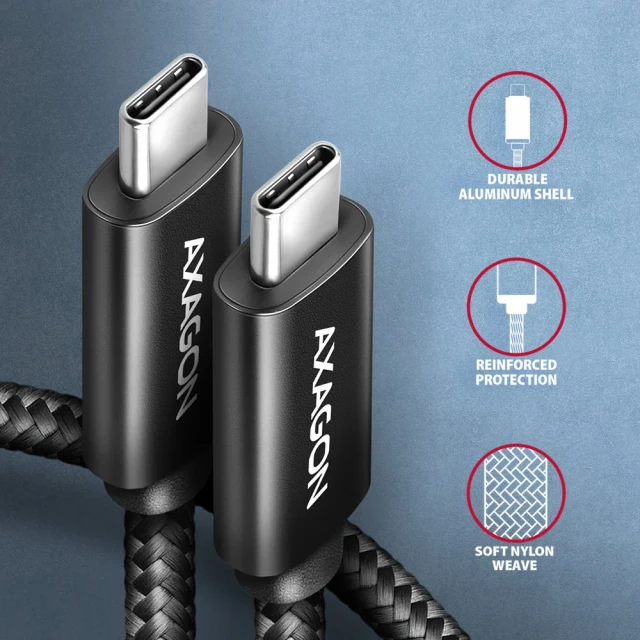 Кабель Axagon BUCM4X-CM05AB USB-C на USB-C 4 Gen 3x2 240 Вт 0.5 м (8595247909404)