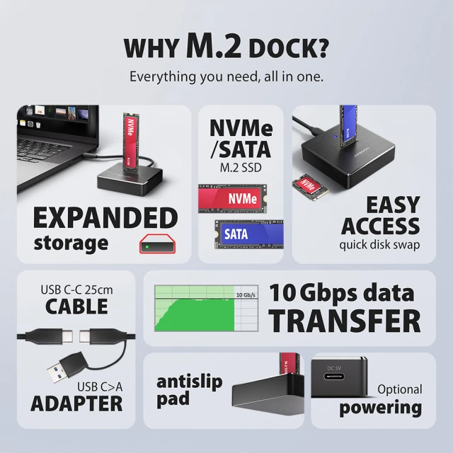 Док-станція Axagon ADSA-M2C11 USB-C 10 Гб/с для M.2 NVMe | SATA SSD (8595247909596)