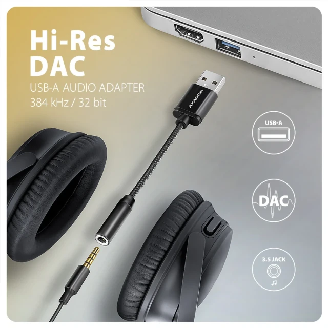 Адаптер Axagon ADA-HA USB-A Hi-Res DAC для навушників і аудіопристроїв (8595247909817)