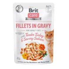 Влажный корм для кошек Brit Care Fillets in Gravy с индейкой и лососем 85 г (8595602540501)