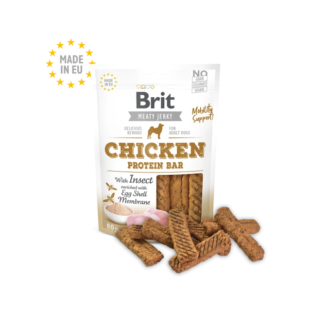 Ласощі для собак Brit Jerky з куркою та білком комах 80 г (8595602543762)