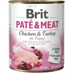 Вологий корм для цуценят Brit Paté & Meat з куркою та індичкою 800 г (8595602557530)