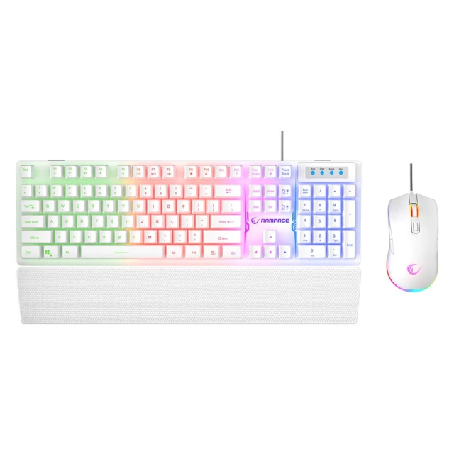 Комплект клавіатура + миша Rampage Fortuna ігровий з килимком 12800 DPI White (8680096148880)