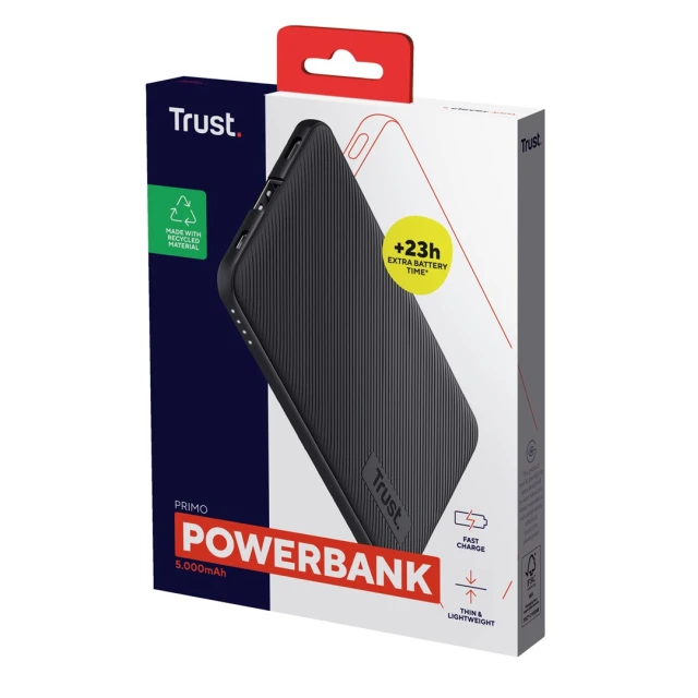 Портативний зарядний пристрій Trust Primo Ultra Thin Eco 5000 mAh Black (8713439246797)