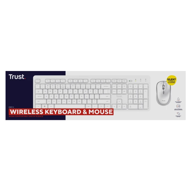 Комплект клавіатура + миша Trust ODY II бездротовий US розкладка White (8713439254655)